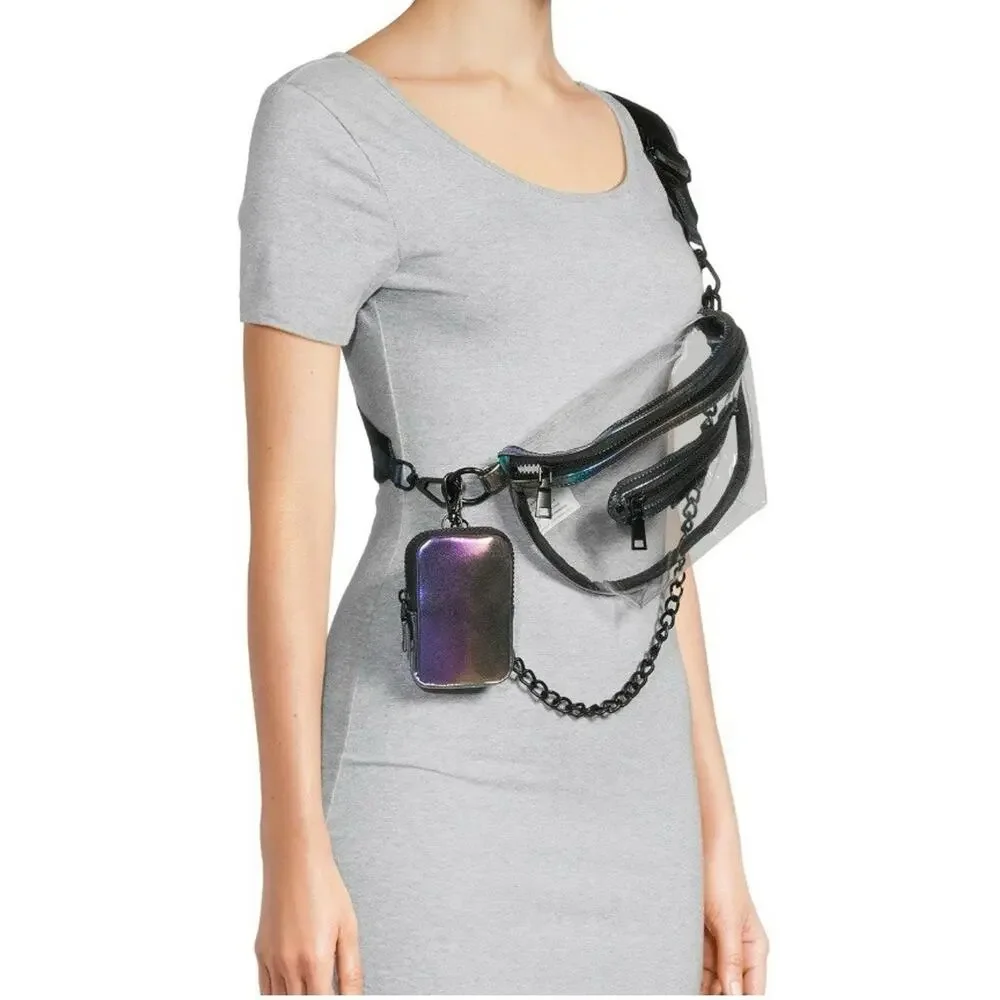 Steve Madden NYC Clear with iridescent trim Convertible FannyPack/ Crossbody - Picture 4 of 6